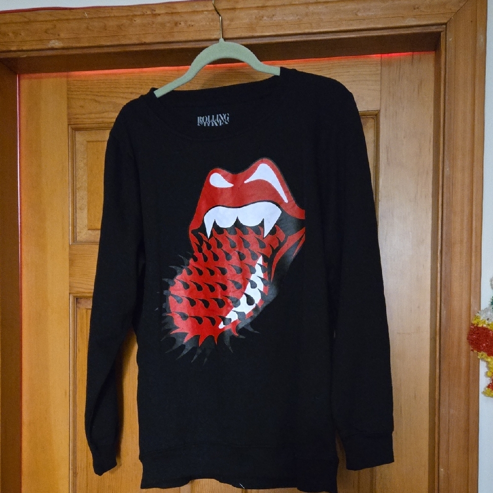 the Rolling Stones Black Sweatshirt with Red Tongue Graphic